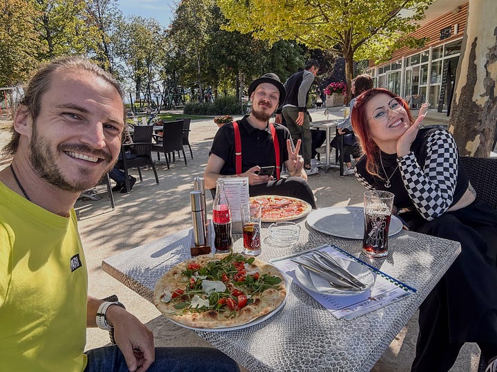 Pizza for lunch with a view.