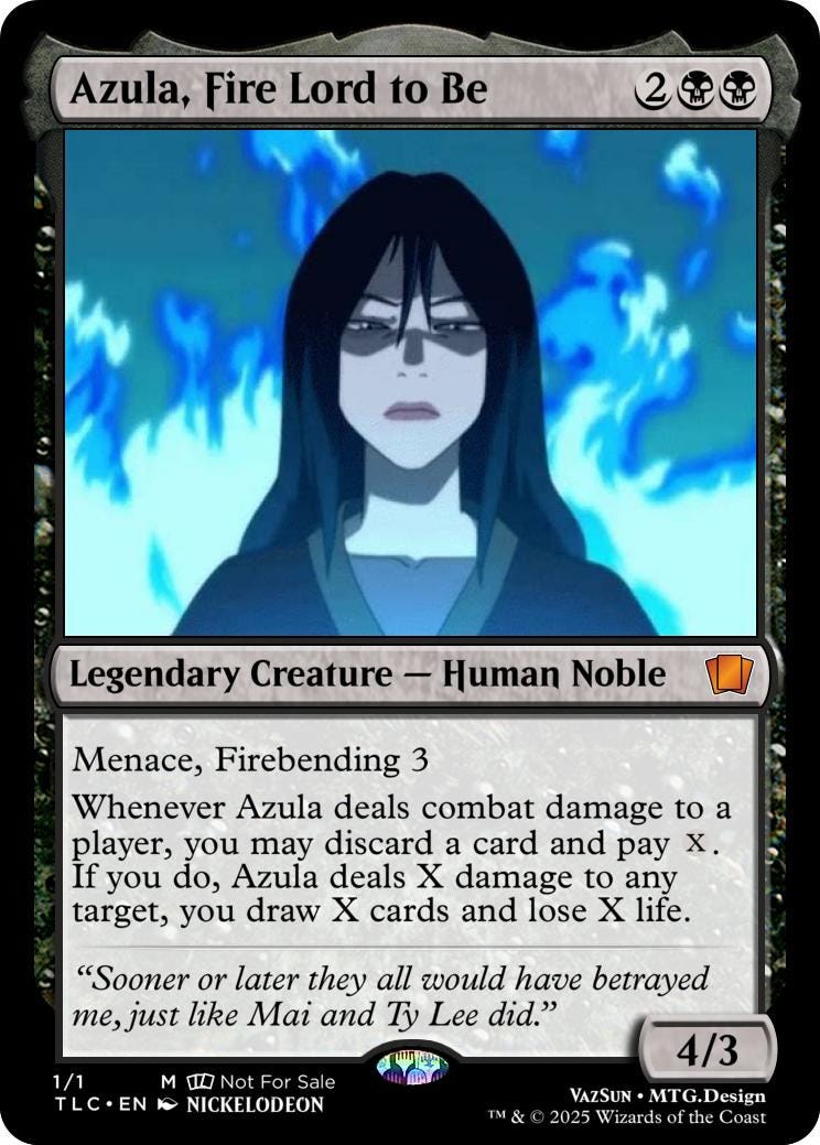 A speculative design of Azula from Avatar the Last Airbender if she were a magic card. 