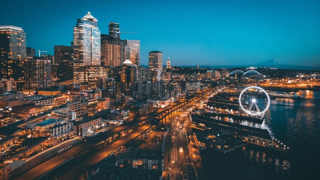 seattle waterfront at night