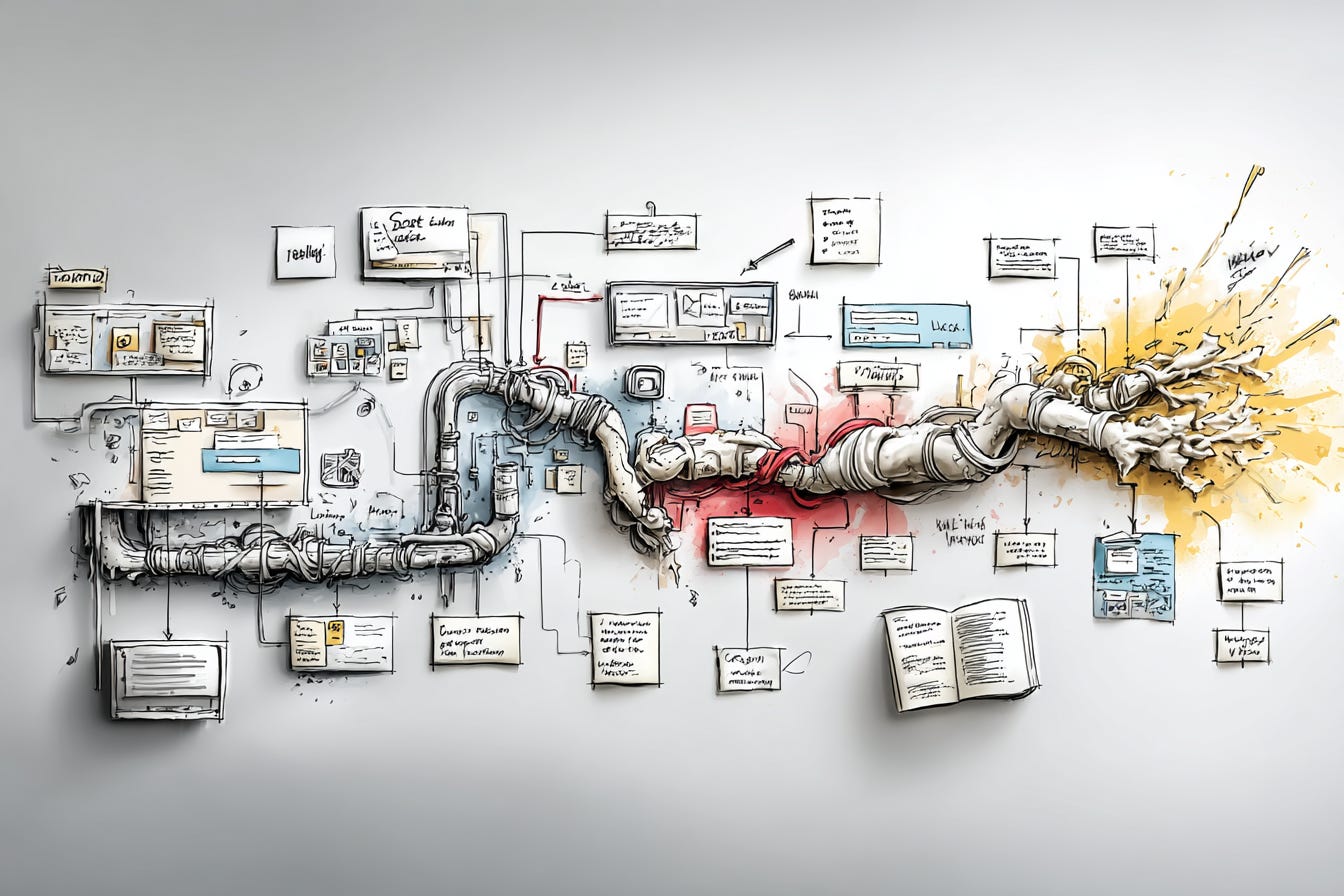 Illustration of timeline of many different pieces of information that is causing overwhelm