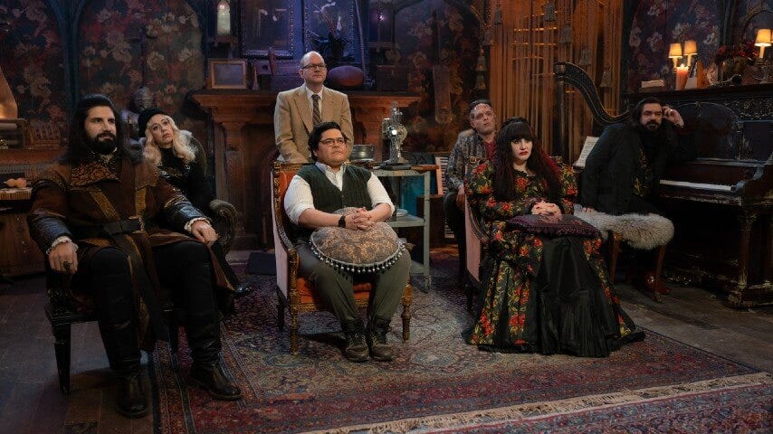 What We Do in the Shadows cast watches previous documentaries of themselves scene from series finale