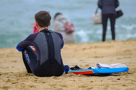 The Grande Plage and surfers