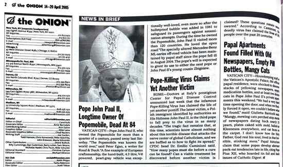 20 years ago, The Onion visited Pope John Paul II in Heaven