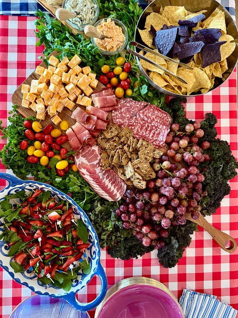 red, white, and blue appetizers, desserts, and main courses