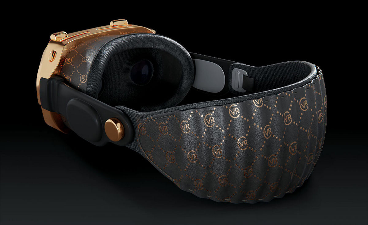 This blinged $49,990 Apple Vision Pro headset has a flip-down cover which  is covered with 3.3 pounds of 18K gold. For added comfort, it features  plush leather that is used by Rolls