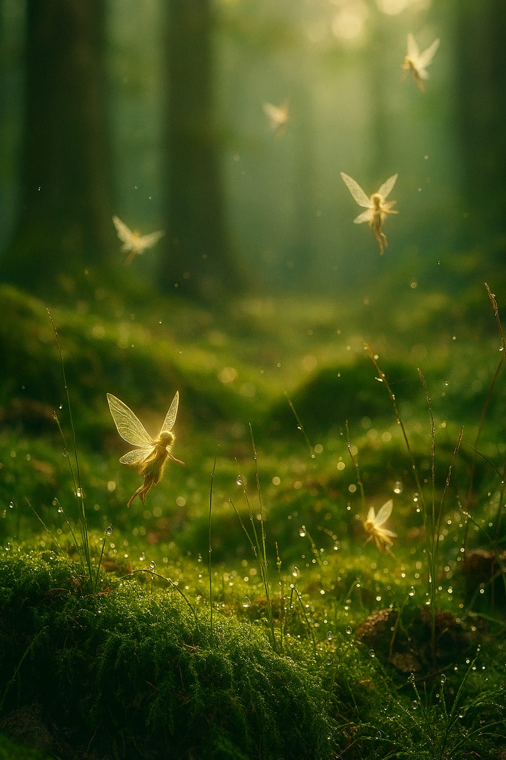 Mossy forest floor with Fairies Flitting About