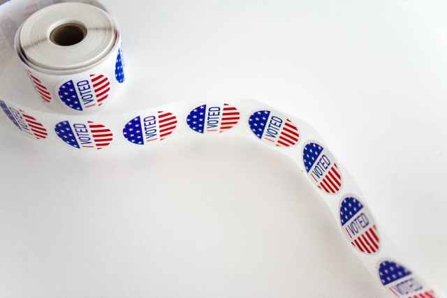 i voted sticker spool on white surface i voted sticker spool on white surface
