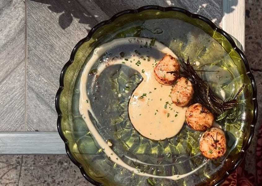 Seared Scallops with Chive Velouté - by Andi Braggs