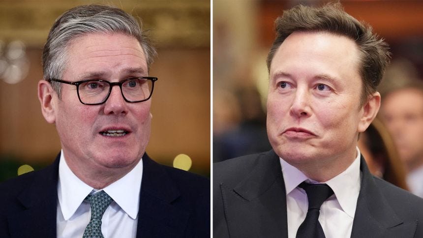 Elon Musk (right) has waged an angry and predominantly one-way feud with British Prime Minister Keir Starmer. Elon Musk (right) has waged an angry and predominantly one-way feud with British Prime Minister Keir Starmer.