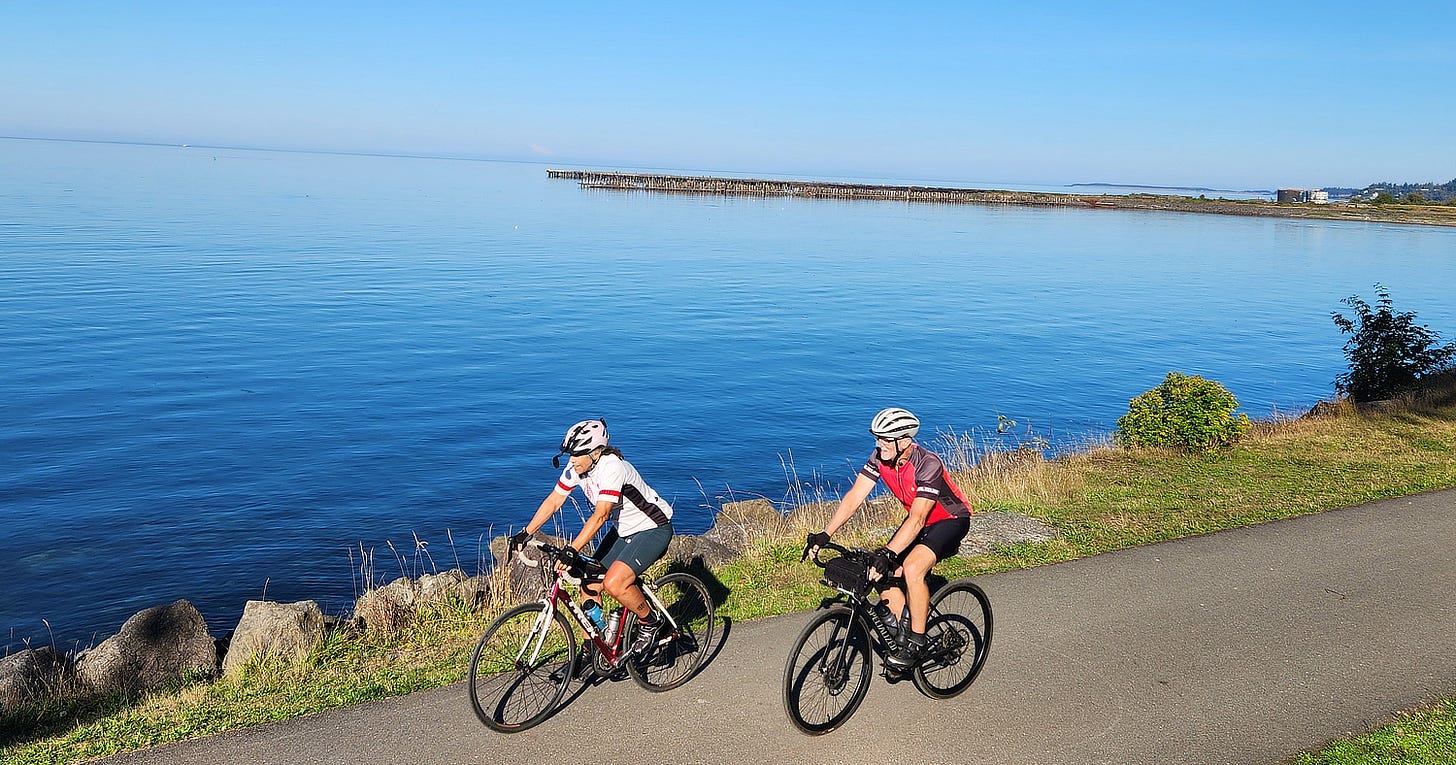Cyclist on the Olympic Discovery Trail near Port Angeles, Washington.