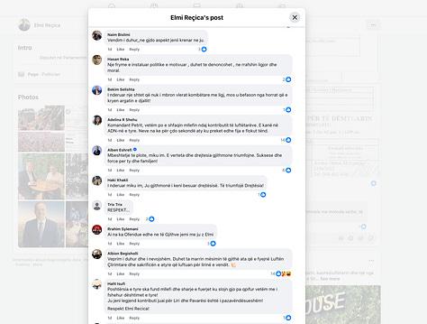 Elmi Reçica's Fan Club in Facebook of the Post of June 10, 2026