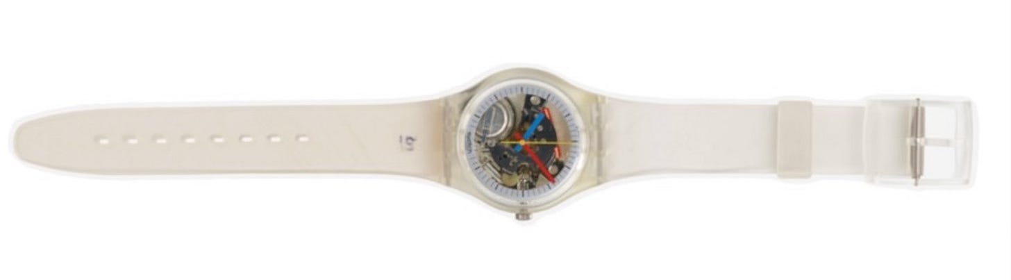 Swatch Jellyfish watch on the Watchmaker's Daughter Substack by Mary Pratt