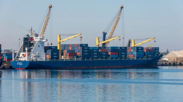 container ship at Walvis Bay, Namibia