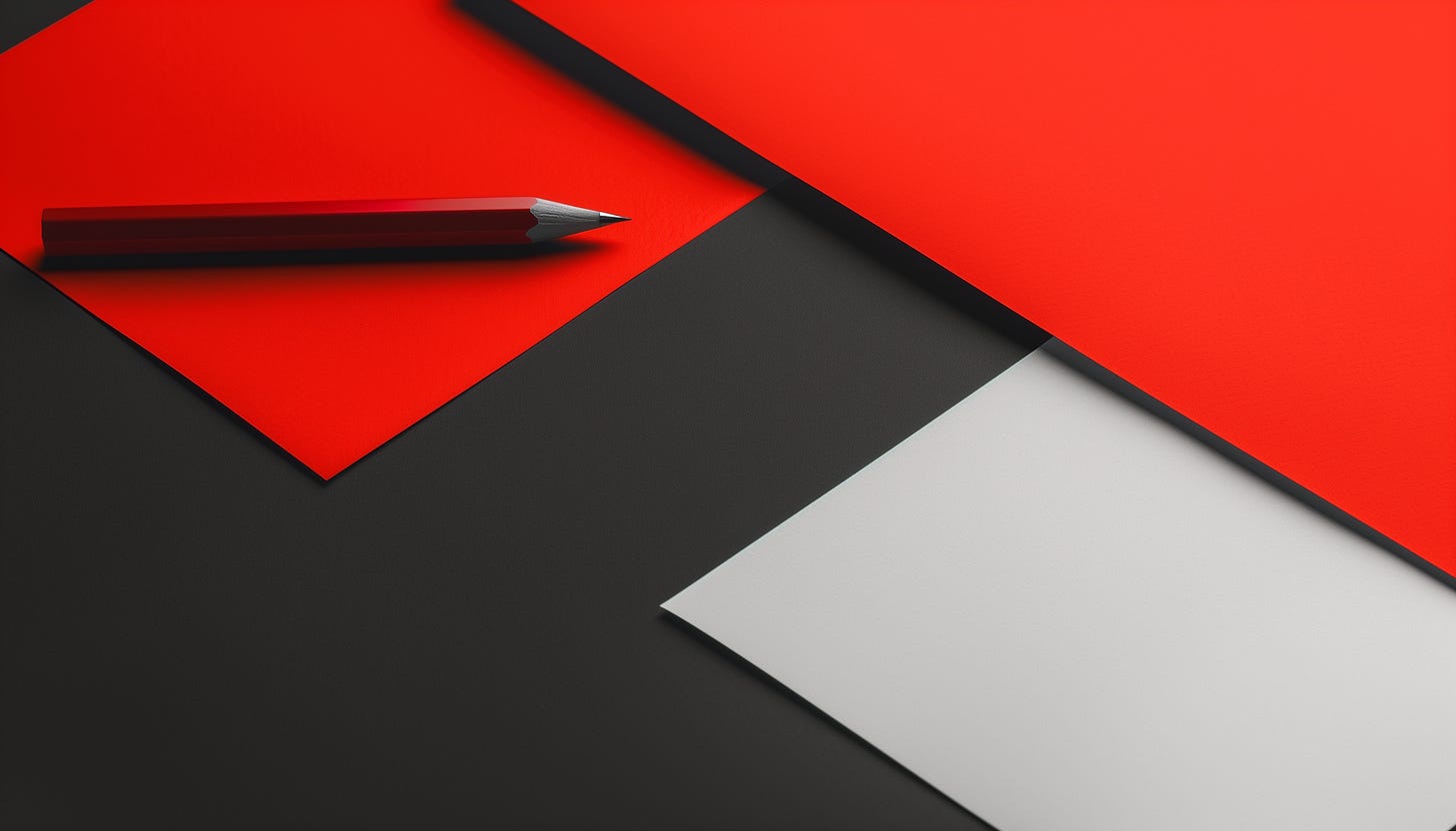 An image featuring red and white papers with a red pencil on a dark background, symbolizing the critical role of regulations and documentation in AI Red Teaming.