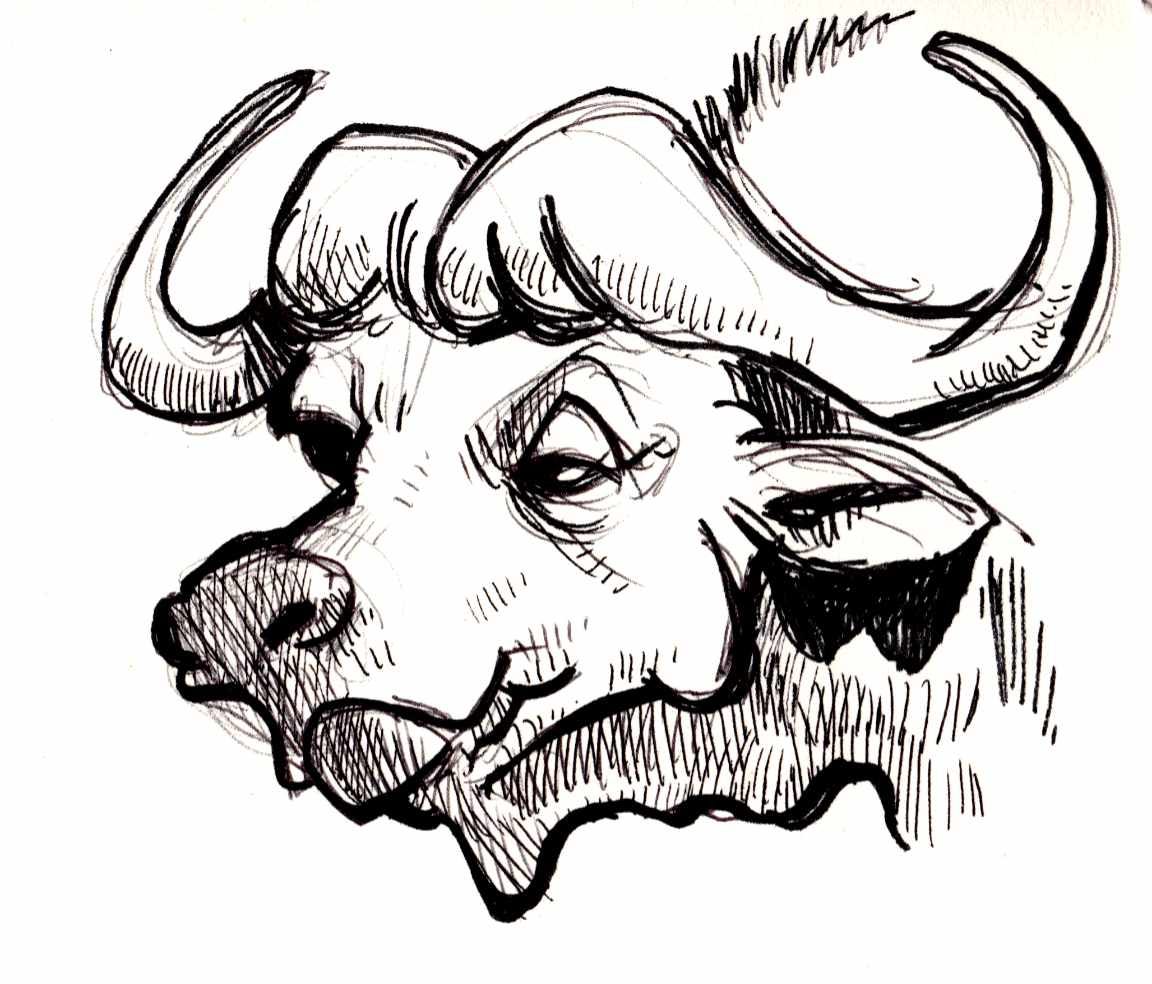 Ballpoint sketch of a Cape Buffalo head as a cartoon character. Ballpoint sketch of a Cape Buffalo head as a cartoon character.