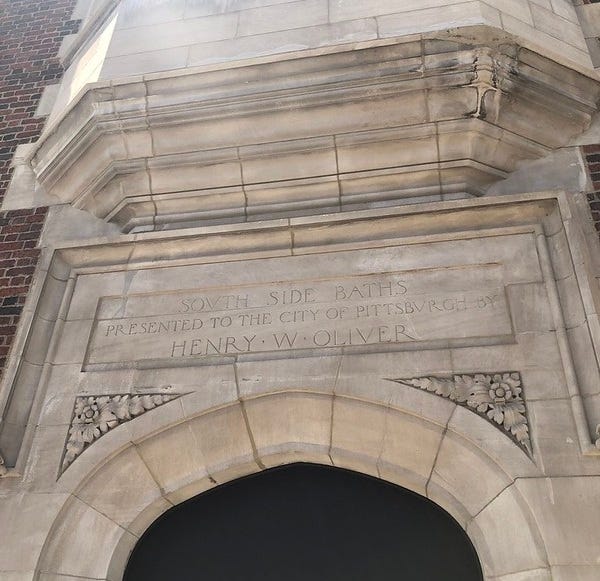 South Side Baths presented to the community by Oliver sign.