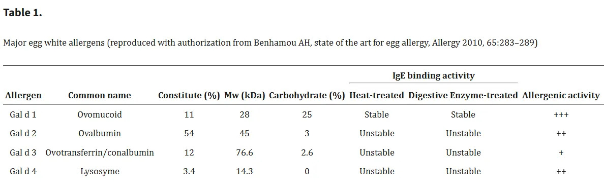 Major egg white allergens