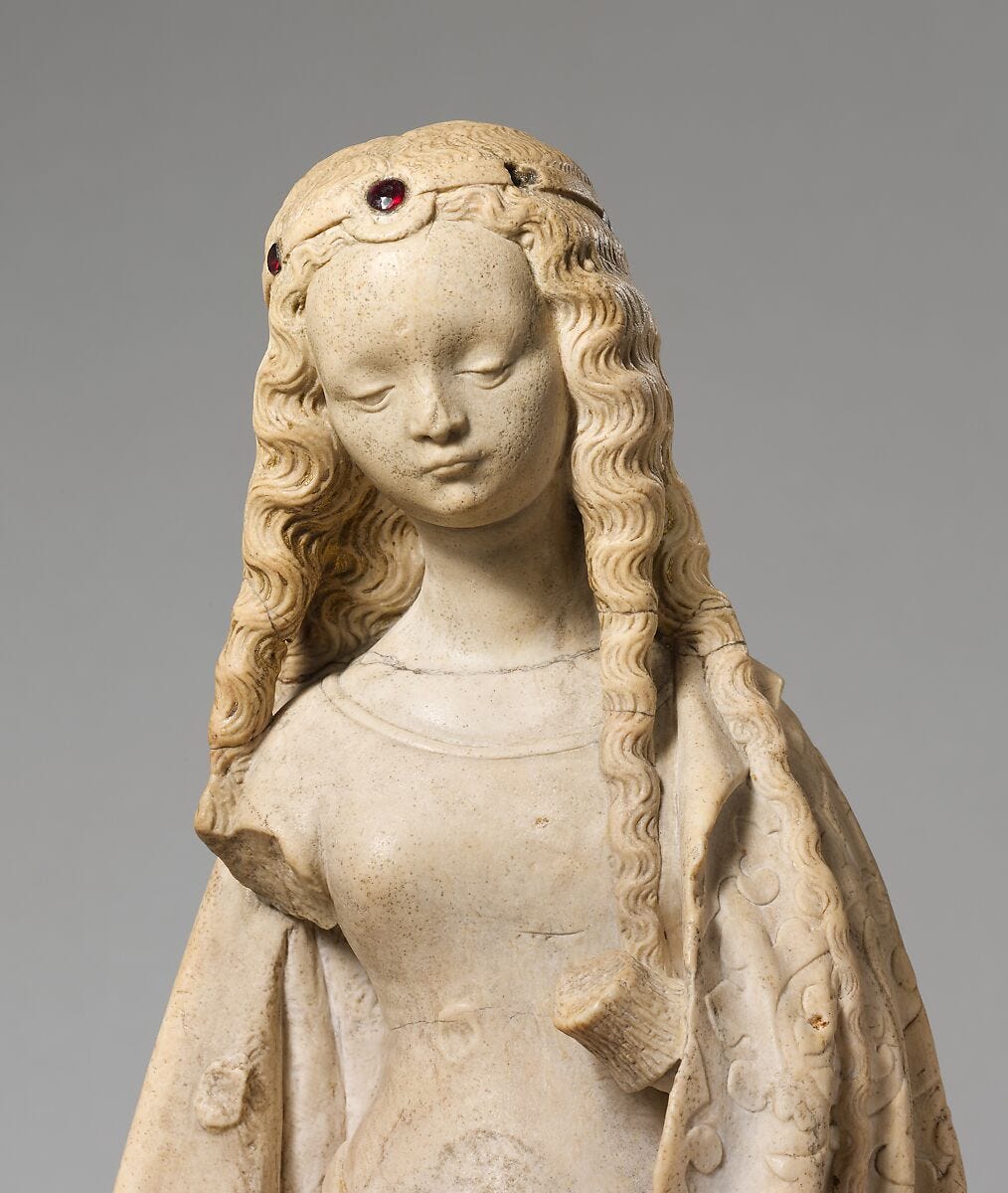Saint Margaret of Antioch, Alabaster, with traces of gilding, French 