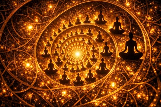 A recursive spiral pattern showing the same scene repeating at smaller scales