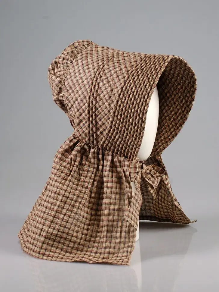 Sunbonnet, cotton, ca. 1840. Collection of the Metropolitan Museum of Art.