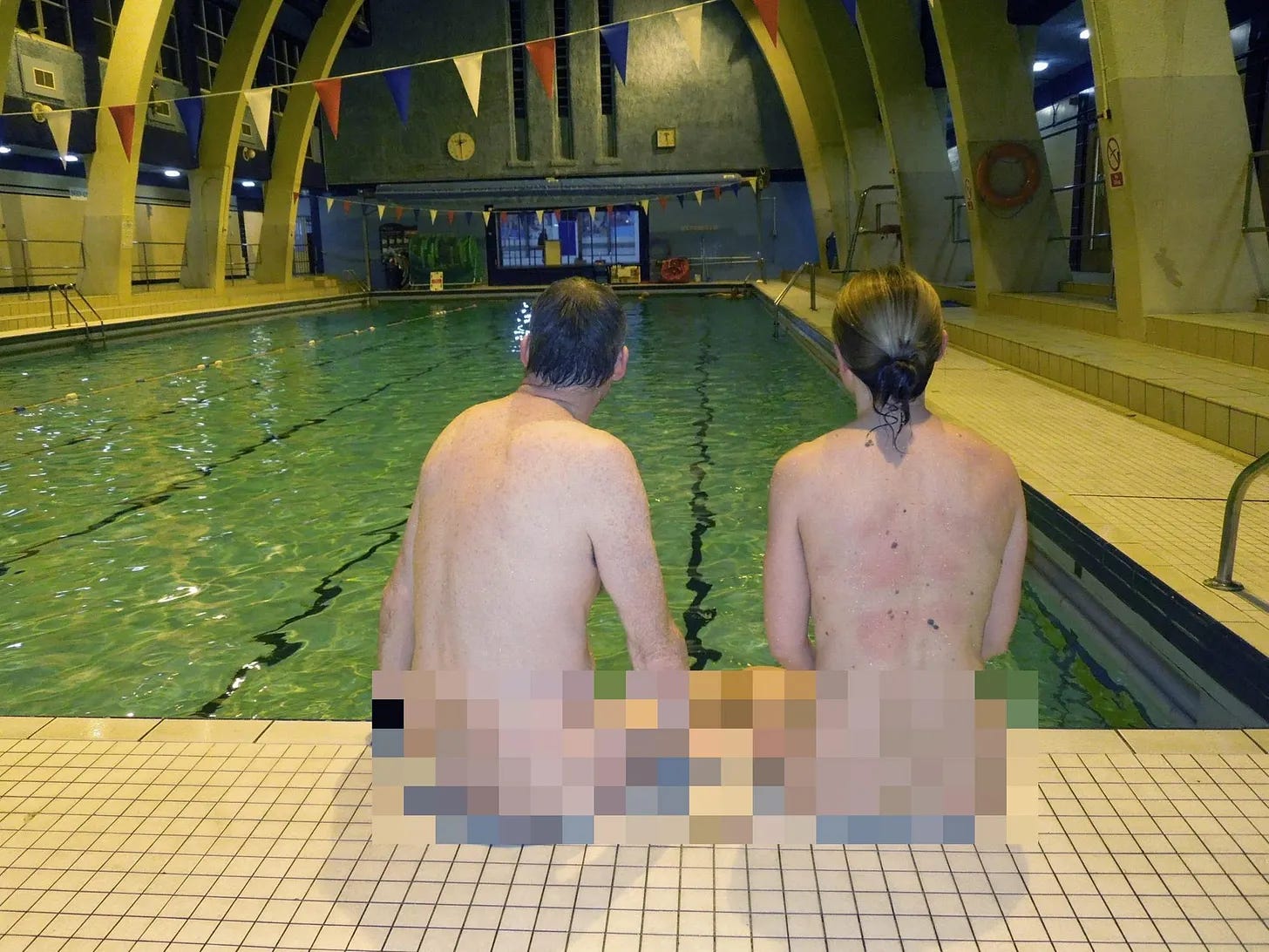 Members of Northampton Sun Club pose together beside the swimming pool at Mounts Baths. Members of Northampton Sun Club pose together beside the swimming pool at Mounts Baths.