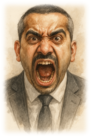 A person in a suit screaming

AI-generated content may be incorrect.