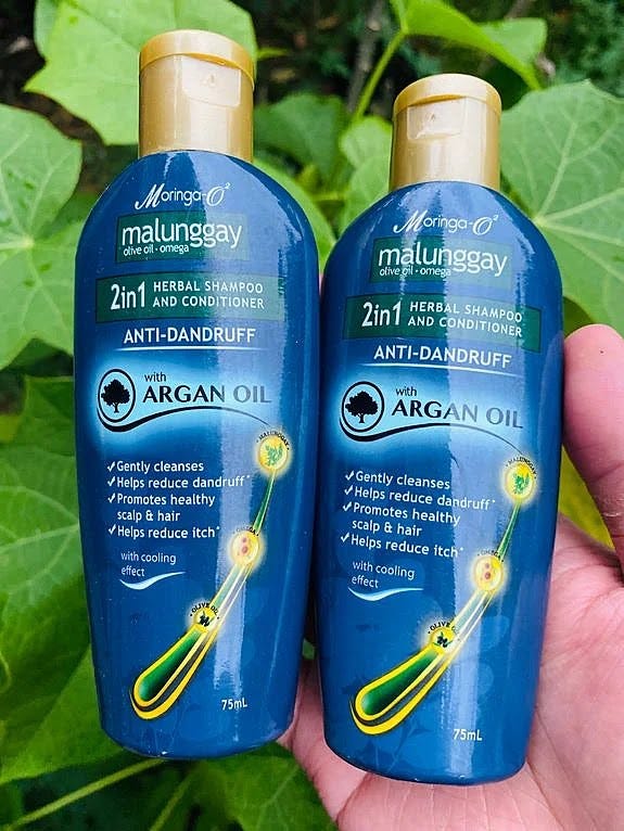 Bottles of Moringa-O2 Herbal Anti-Dandruff Shampoo to keep dads' hair smelling fresh