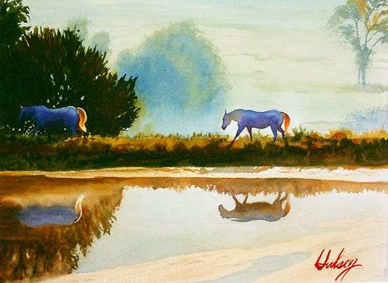 Sunrise at Tailgate Ranch, Watercolor, © John Hulsey