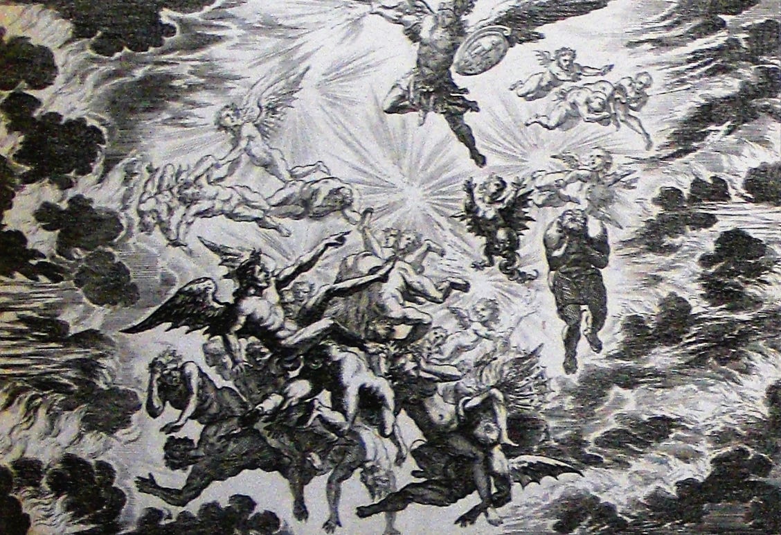 https://upload.wikimedia.org/wikipedia/commons/a/a2/Apocalypse_1._War_in_heaven._Revelation_cap_12_vv_7-12._Perelle._Phillip_Medhurst_Collection.jpg