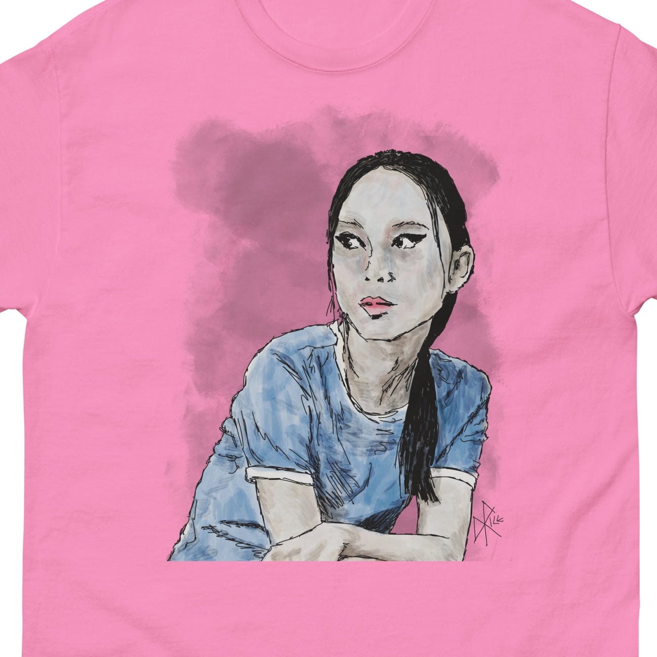 Seated on a bench while taking a break from exercising, a young woman in a blue t-shirt and hair in a ponytail looks around the room. Sketch art by Don Rice. Seated on a bench while taking a break from exercising, a young woman in a blue t-shirt and hair in a ponytail looks around the room. Sketch art by Don Rice.