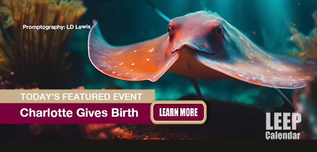 Charlotte the stingray is pregnant, despite no males being in her tank for 8 years—promptography LD Lewis. Charlotte the stingray is pregnant, despite no males being in her tank for 8 years—promptography LD Lewis.