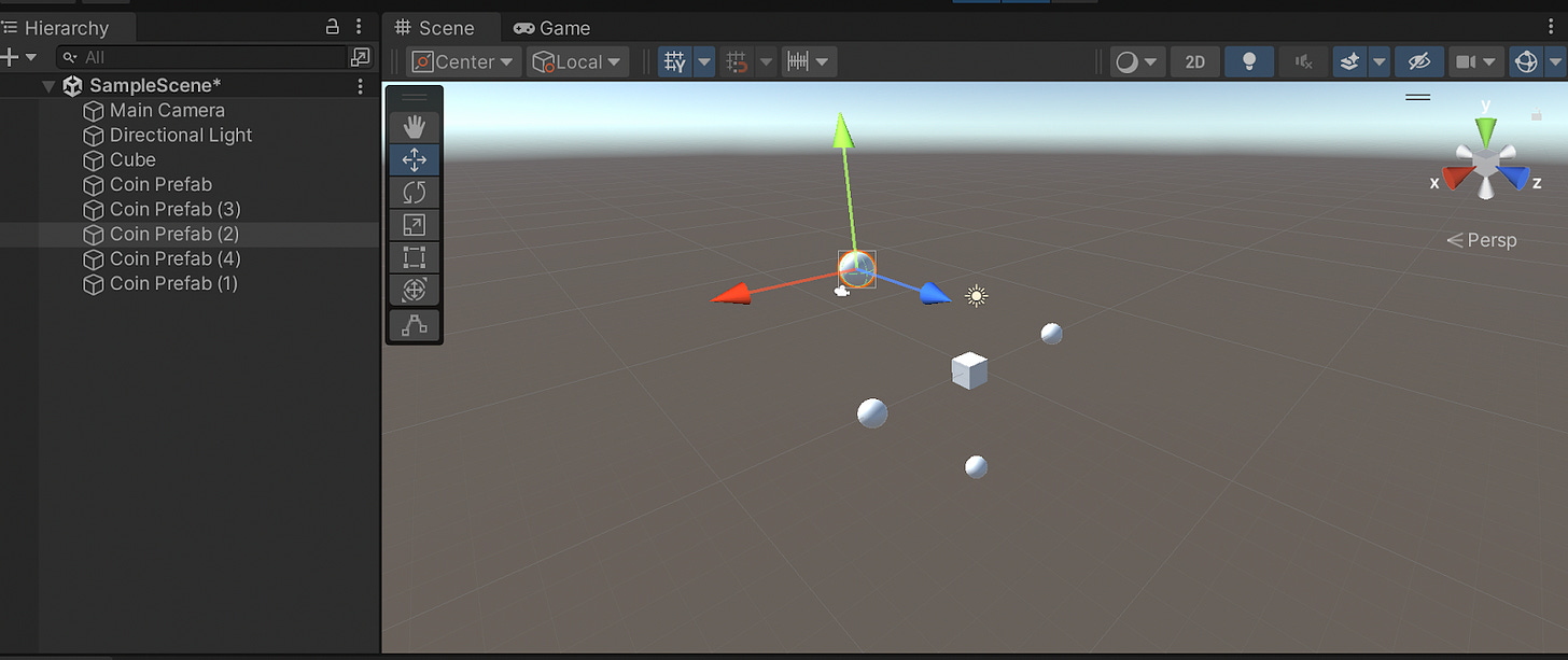 Our scene after adding a few coins