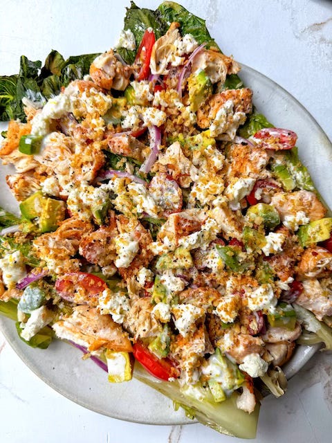 Roasted Romaine & Chicken Avocado Goat Cheese Salad