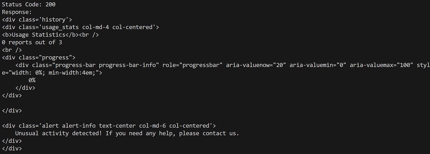 Note the error response
