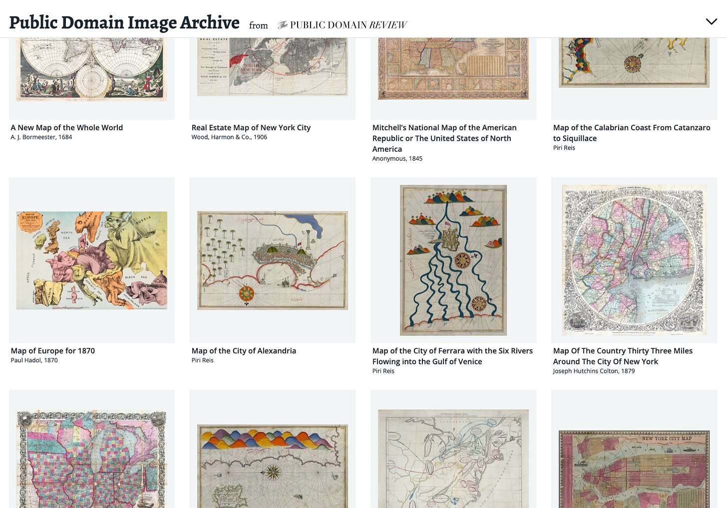 Screenshot of results page when you search for 'map' on PDIA