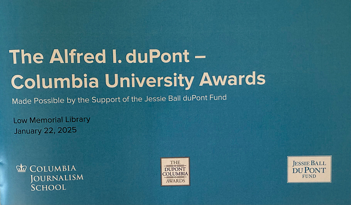 The two pictures show copy of the program's cover at The Alfred I. duPont-Columbia University Awards and the second picture shows 40 Acres and a Lie listed as one of the winners. The program inside listed the finalists and winners. The ceremony was held early this year at Columbia University in NY City. (Mc Nelly Torres | Don't Forget My Voice)