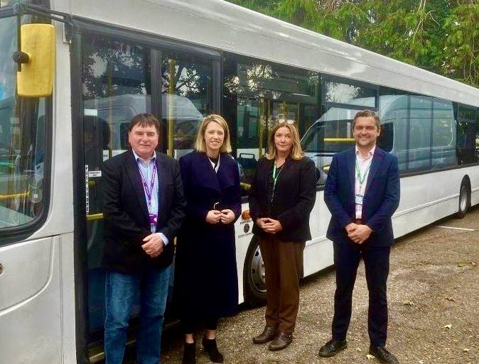 Cllr Ken Gowans shows the Transport Minister the new buses and explains more about the Council's in-house pilot project ambitions Cllr Ken Gowans shows the Transport Minister the new buses and explains more about the Council's in-house pilot project ambitions