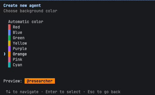 Customizing a Claude Code subagent with color selection in the /agents interface
