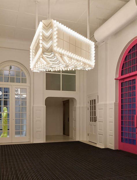 Interior design by India Mahdavi — bold color, sensual form, and a specific emotional atmosphere characteristic of her work. Design by India Mahdavi.