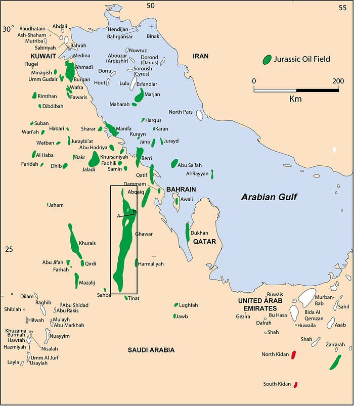 Map showing the Ghawar field (black box) (Source: KFUPM Ghawar digital viscoelastic seismic model)