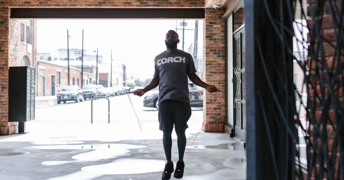 Bearded man using a jump rope