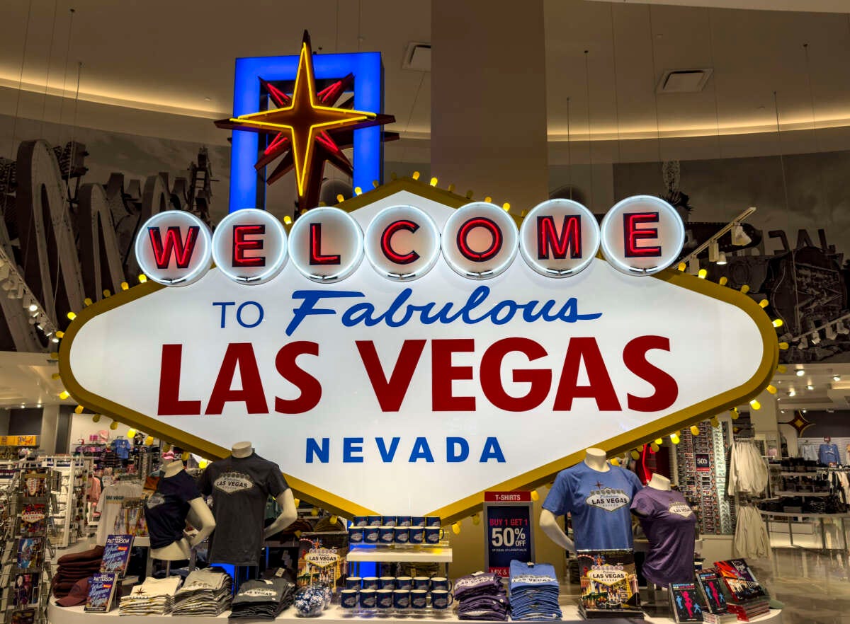 A Welcome to Las Vegas store is viewed at the Caesars Forum Shops on May 29, 2025 in Las Vegas, Nevada.