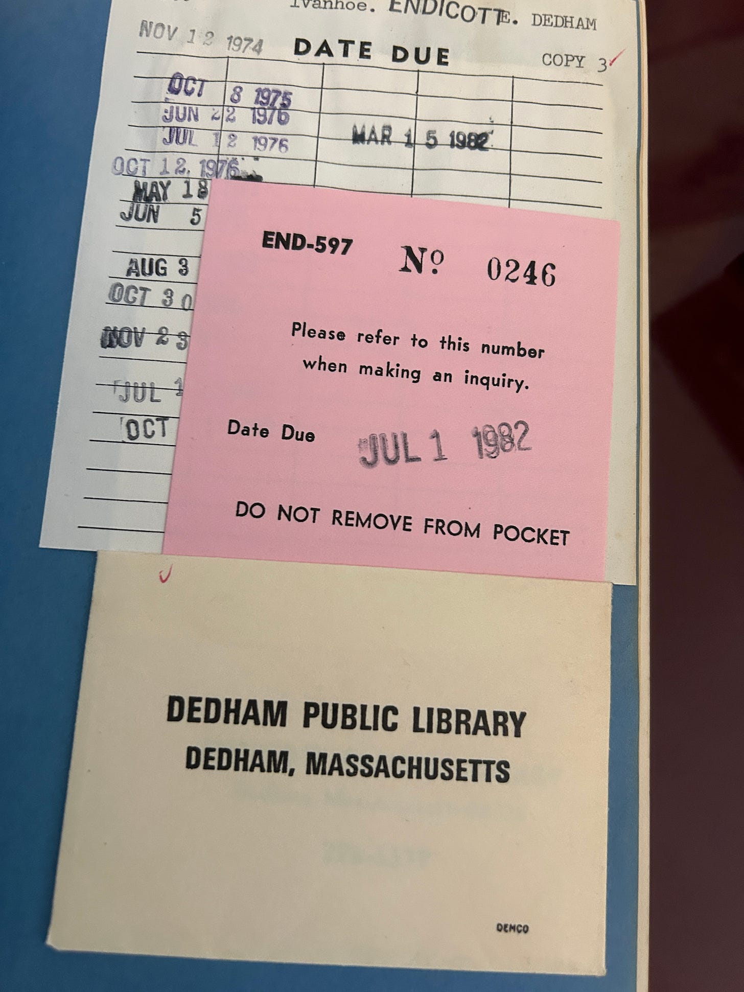 Library pocket card with a July 1, 1982 due date