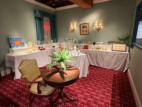 bottles, glassware, neon sign, exhibits, displays