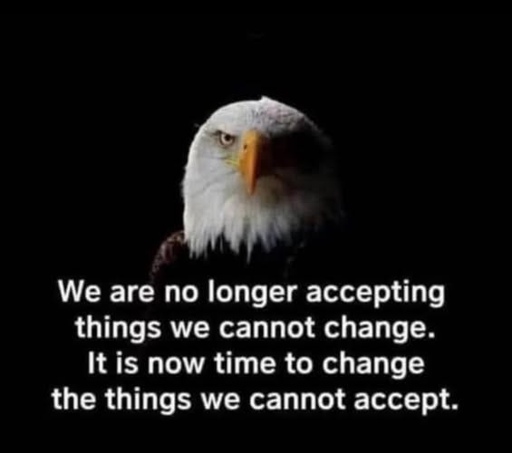 May be an image of text that says 'We are no longer accepting things we cannot change. It is now time to change the things we cannot accept.'