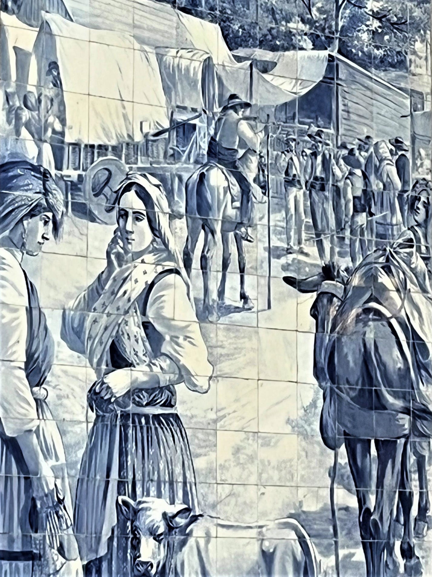A close-up of a wall with a mural of people

Description automatically generated