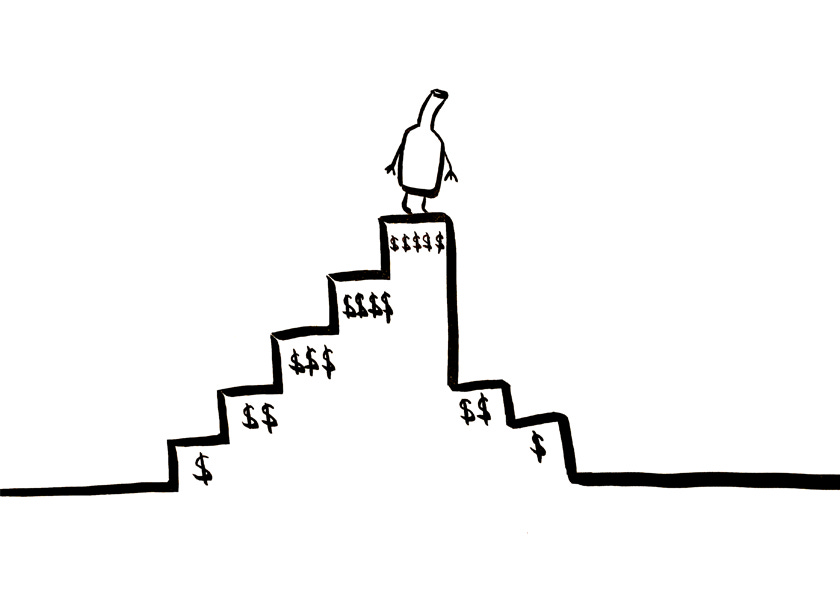 An anthropomorphic bottle stares down from the ledge of success An anthropomorphic bottle stares down from the ledge of success