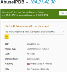 AbuseIPDB report on My American Patriot