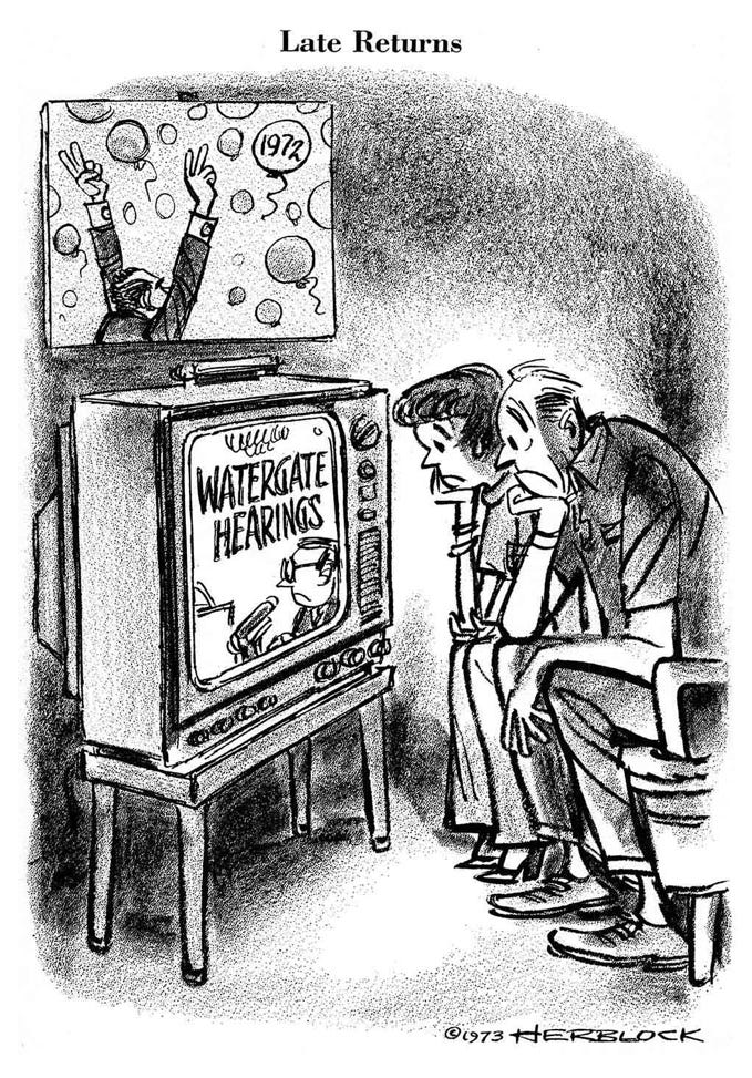 A cartoon of two men sitting in front of a television
Description automatically generated