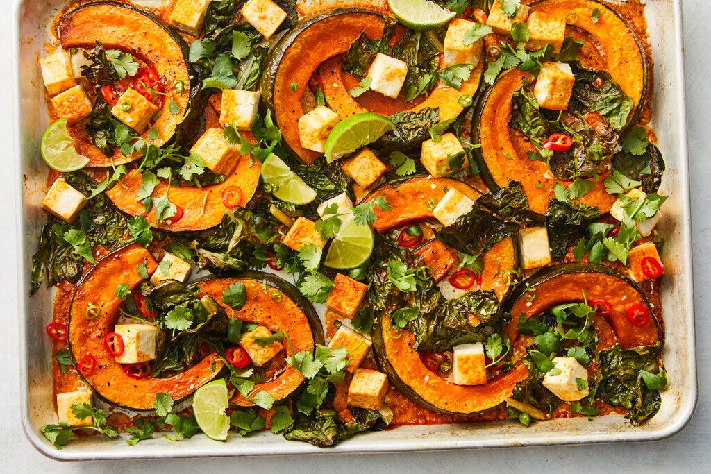 Sheet-Pan Coconut Curry With Squash and Tofu